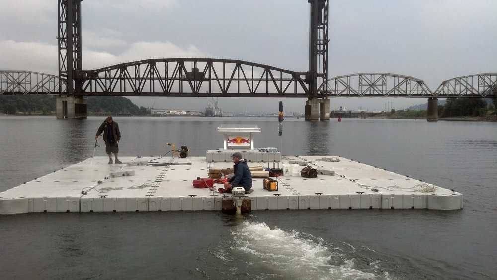 cleaning floating party dock